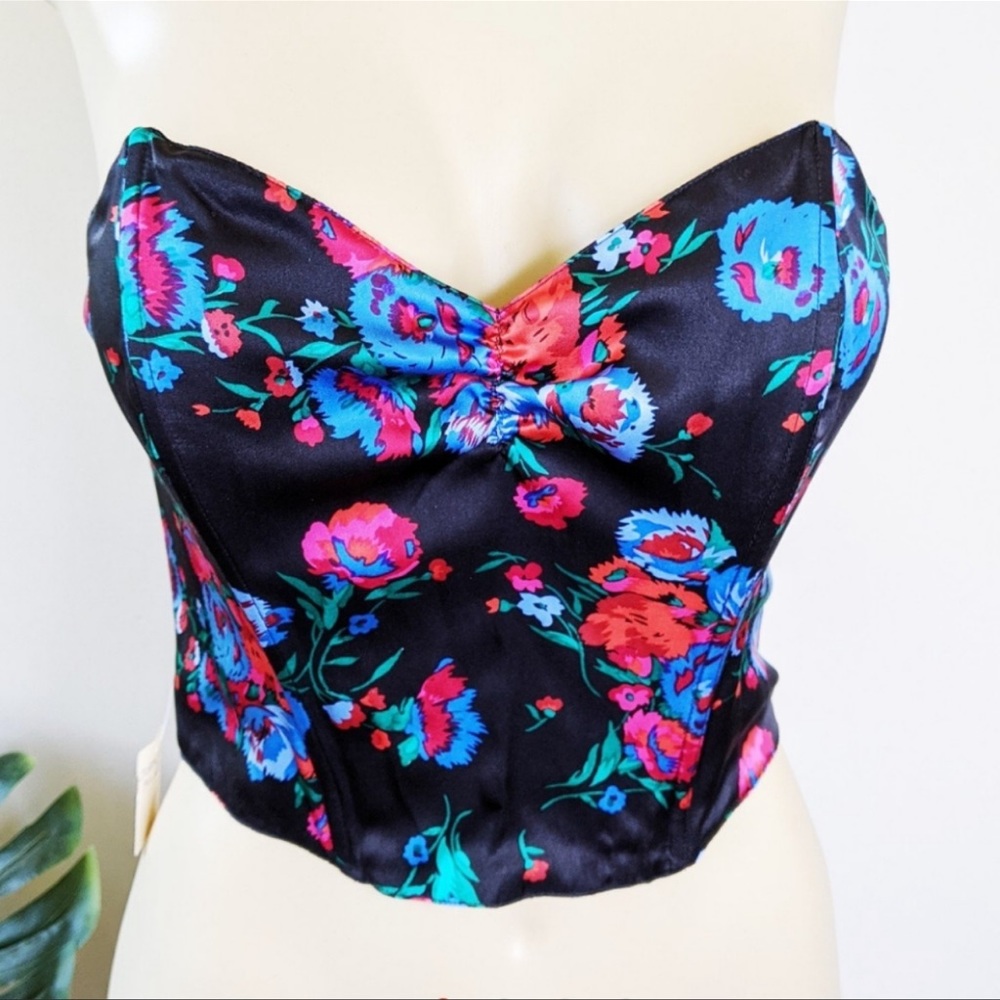 Vintage 90's Floral Cropped Silk Bustier Top